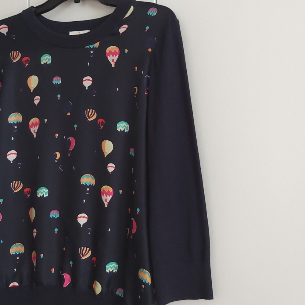 Kate Spade Head in the Clouds Hot Air Balloon Sweater Size Large Blue Multicolor - Picture 6 of 16